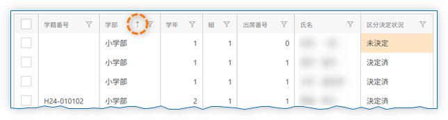 列の値にのみ基づいて並べられている場合